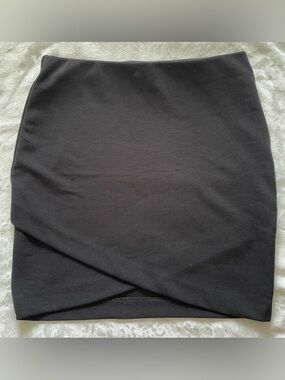 H&M Ribbed Black Wrap-Front Mini Skirt